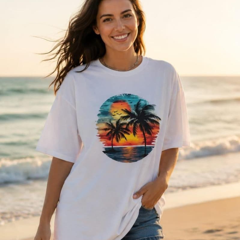 Blusa Feminina 100% Algodão Estampada Camiseta  Estilosa Básica Praia Casual Do P ao GG