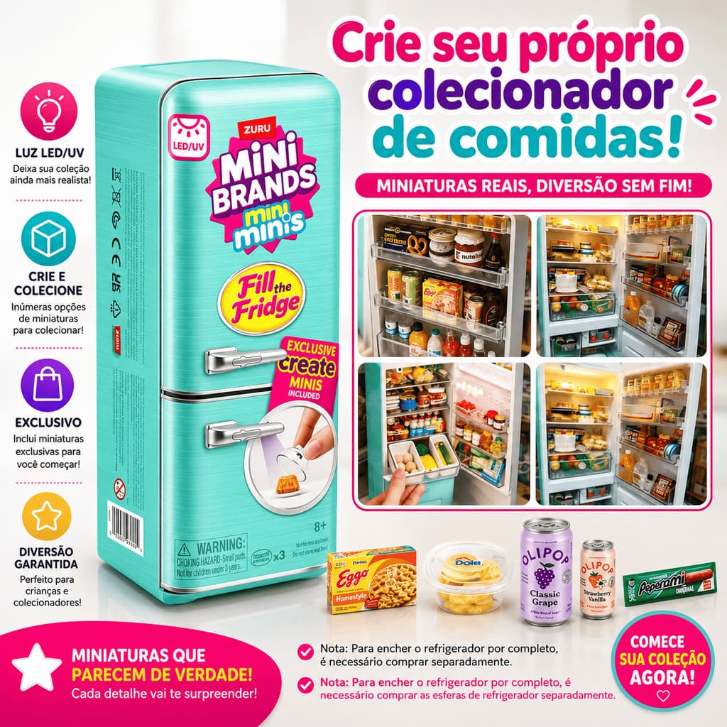 Mini Geladeira Zuru Colecao Mini Brands Brinquedo De Simulacao Cozinha Infantil Organizador De Miniaturas Acessorios