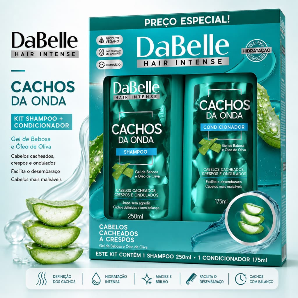 Shampoo e Condicionador DaBelle KIT Cachos da Onda 425ml KIT Shampoo Condicionador Hidratação Cabelo Cacheado