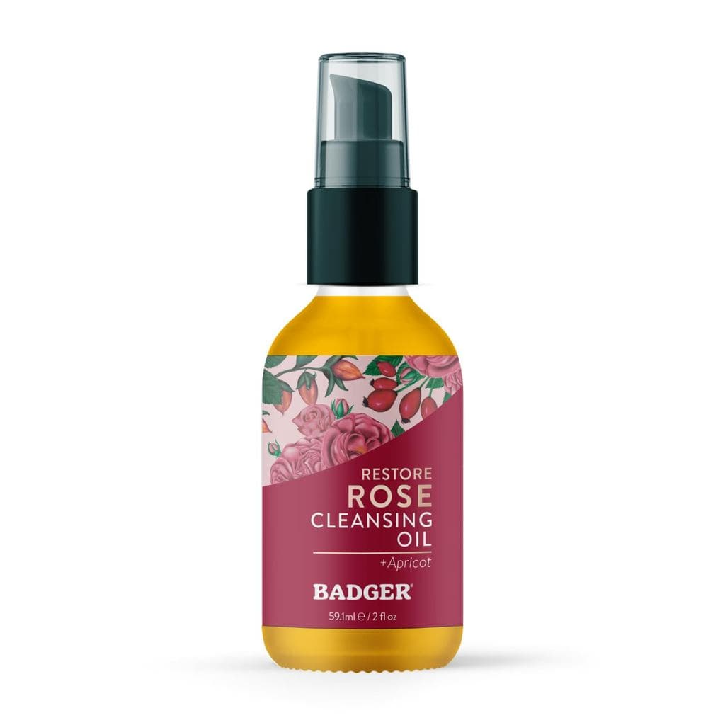 Óleo de Limpeza Facial Badger Rose, Limpador Facial Orgânico e Removedor de Maquiagem, Hidratante Não Oleoso, Equilibrad