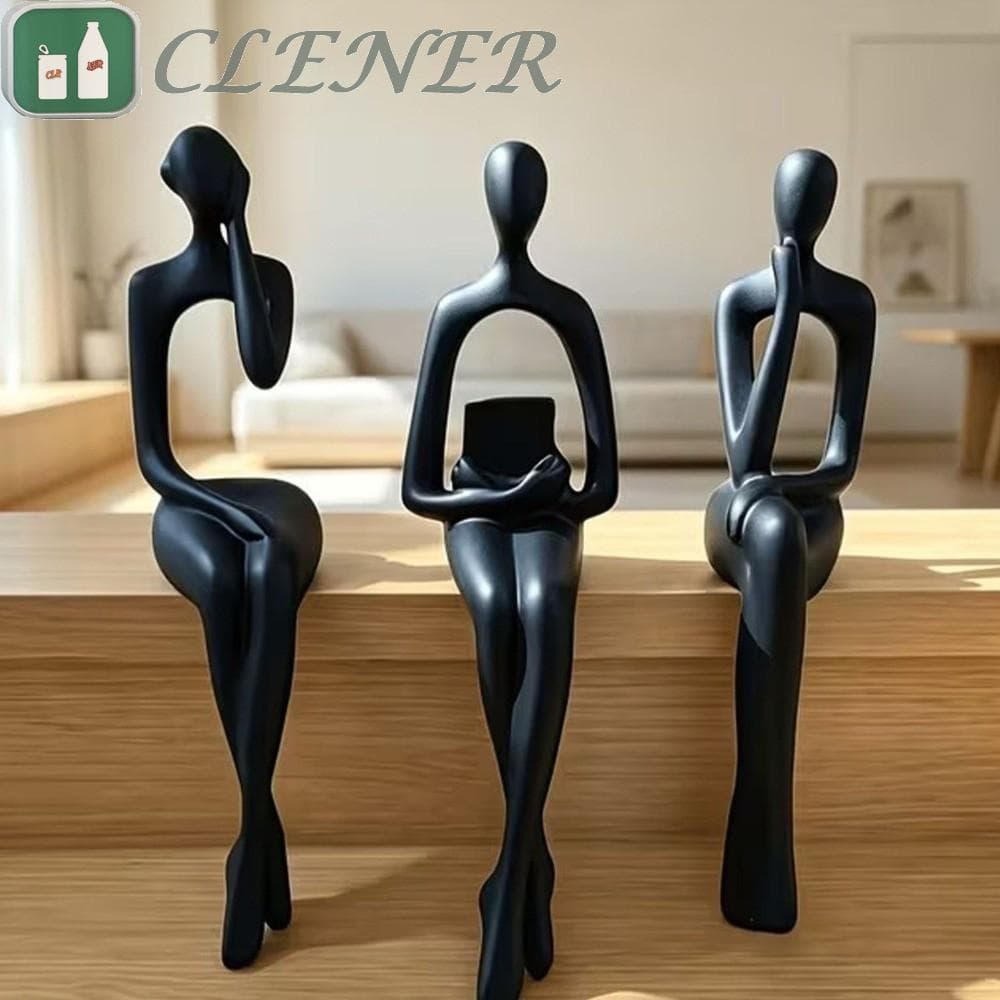 Mais Limpo 3 Pçs Abstrato Sentado Conjunto De Escultura Humana , Artesanal Perna Longa Pensando Estatueta Borda Sitter D