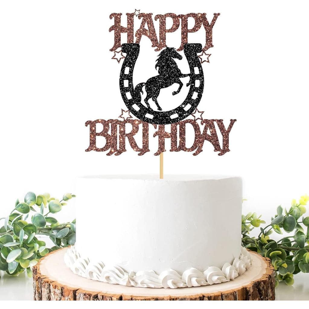 Topper de Bolo de Aniversário com Tema de Ferradura e Cavalo, Decoração de Festa com Tema de Corrida de Cavalos para Men