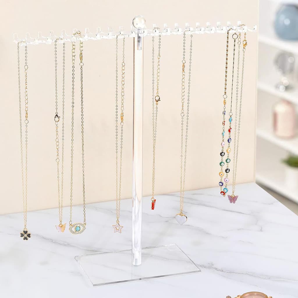 [wisdomt] Suporte De Colar De Acrílico Gancho Bilateral Organizador De Pulseira Transparente Com Base Pingente Exibição