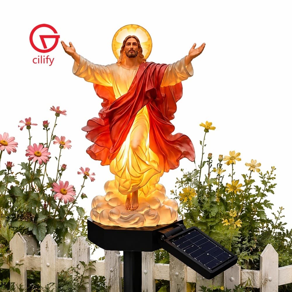 Figura De Pai Abençoada Iluminada Com Lâmpada Noturna Solar Para Jardim