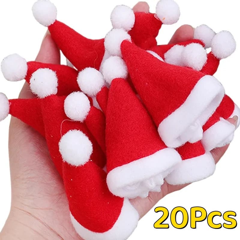 20Pcs Mini Chapéu De Papai Noel Não Tecido Chupa-Chupas De Natal Tampas Porta Garrafas Mesa Jantar Decorações