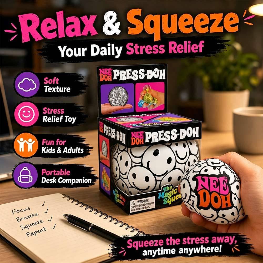 Get stress relief! Nee‑Doh Press‑Doh Squeeze Ball, Magic Color Squeeze Fidget Toy, Safe For Kids 3+