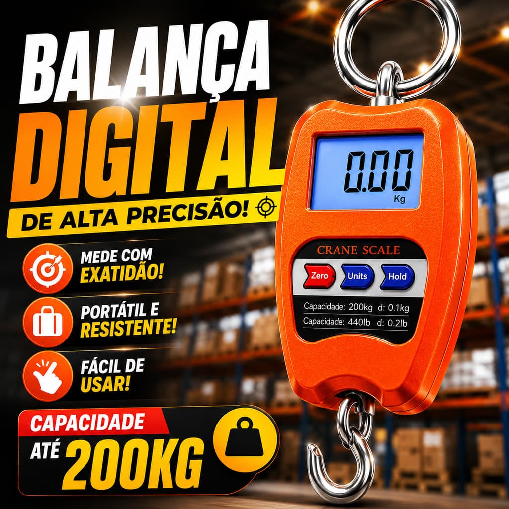 Balança Digital Gancho 200kg Pesagem Pesada Suspensa Carga Mala De Viagem Açougue Feira Gancho Inox Visor Iluminado