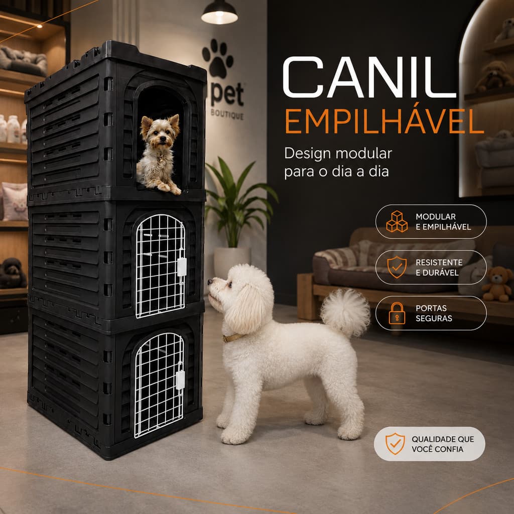 Canil Empilhável 3 e 2 Módulos P/ Cães Cachorros Gatos Pet Shop
