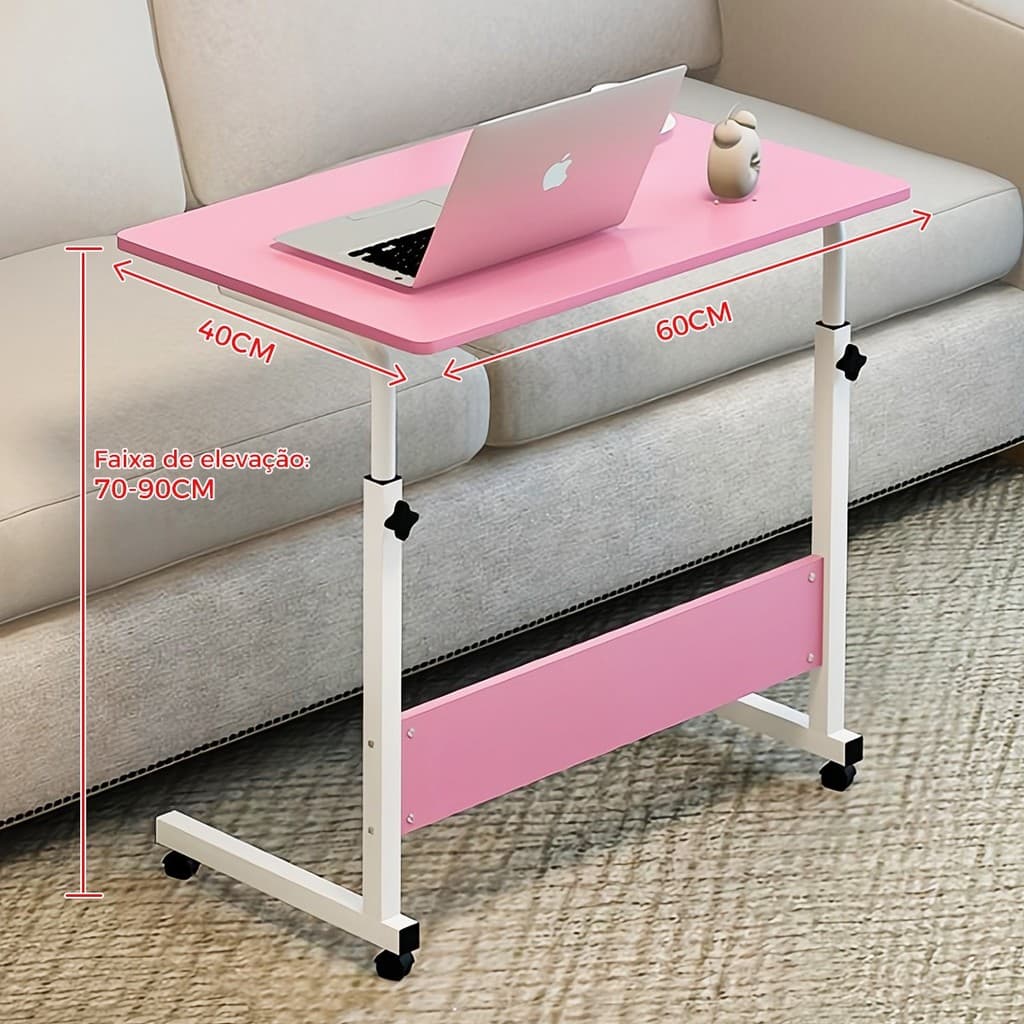 Mesa ajustável para laptop com rodas, mesa giratória para computador