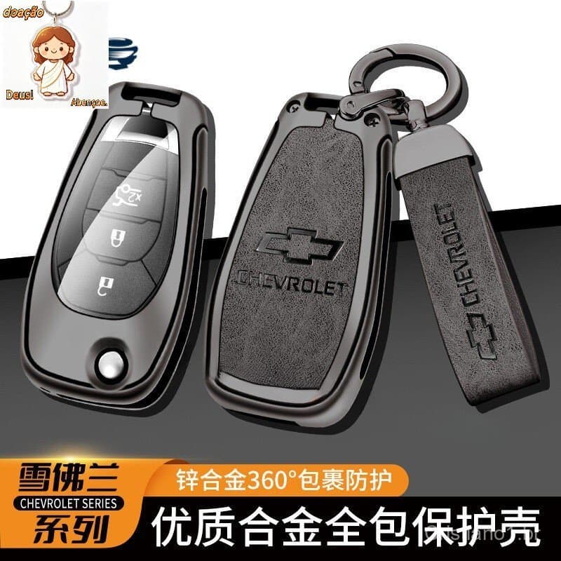 Capa de Chave de Couro com Entrada Sem Chave em Liga de Zinco para Chevrolet Trailblazer Aveo Astra Cruze Equinox Impala