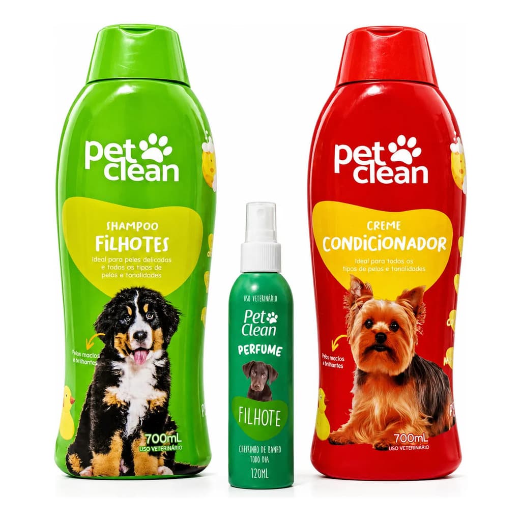 Kit Banho Pet Clean Shampoo Condicionador Perfume Cães Gatos