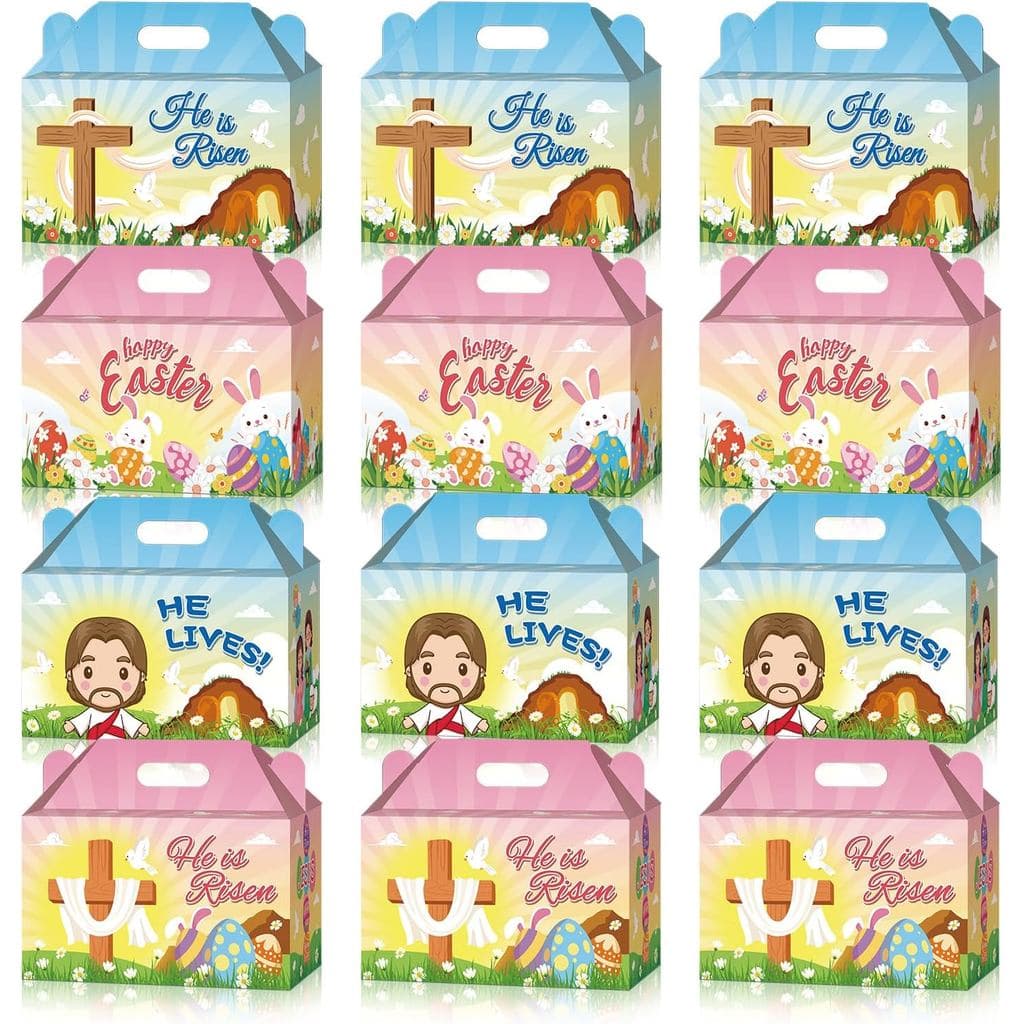 Aviski 12 Pieces He is Risen Treat Boxes, Easter Candy Boxes, Religious Christian Cookie Gift wrapping, Recycled Cardboa