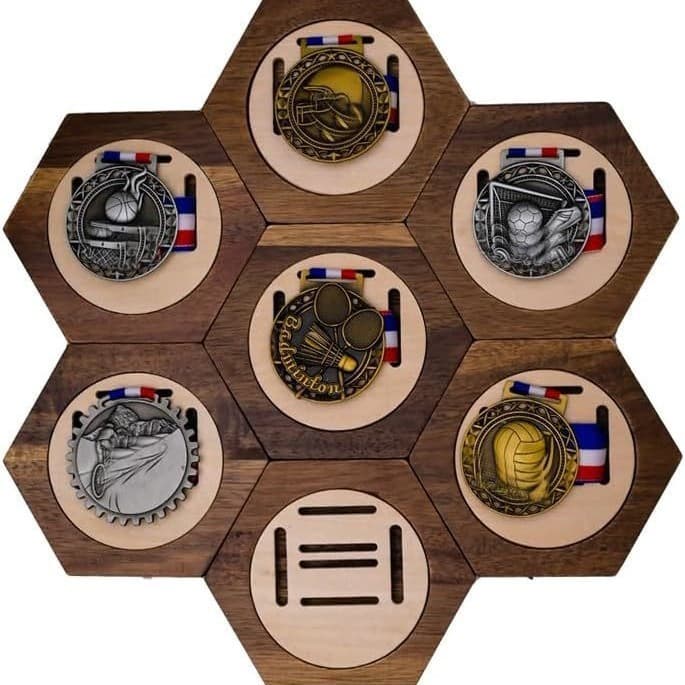 [Honeycomb Honor Wall] Rack De Armazenamento De Medalha Hexagonal De Madeira Maciça Display De Combinação De Favo De Mel