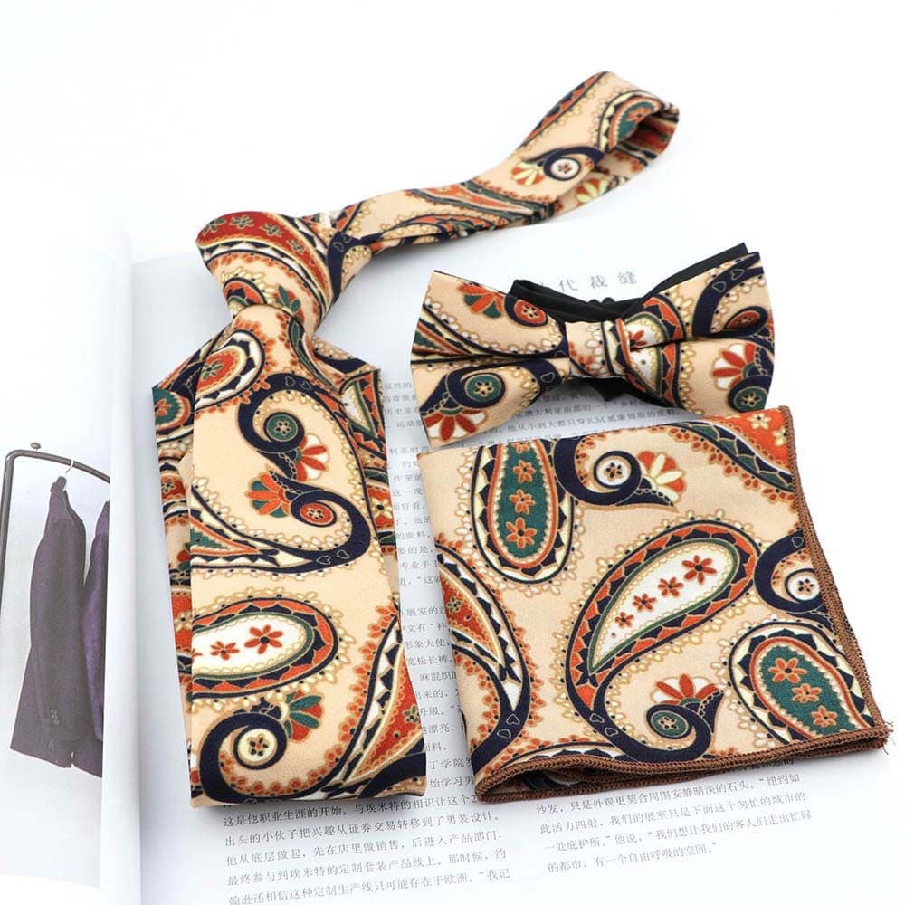 ZONFAZ Chiffon Skinny Listrado Gravatas Bowtie Bolso Gravata Quadrada Lenço Borboleta Lotes Conjunto De Três Peças