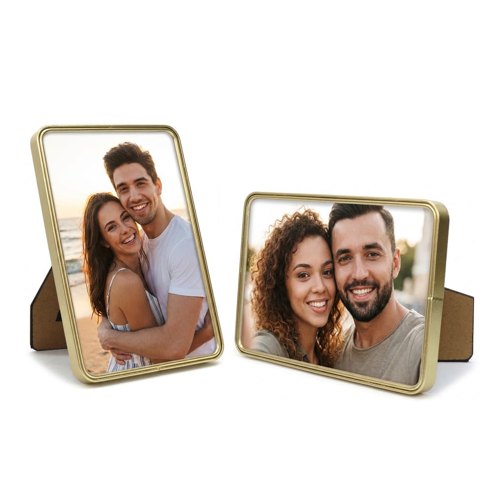 Porta Retratos 10x15 Dourado Metal Borda Suave - 2 Molduras