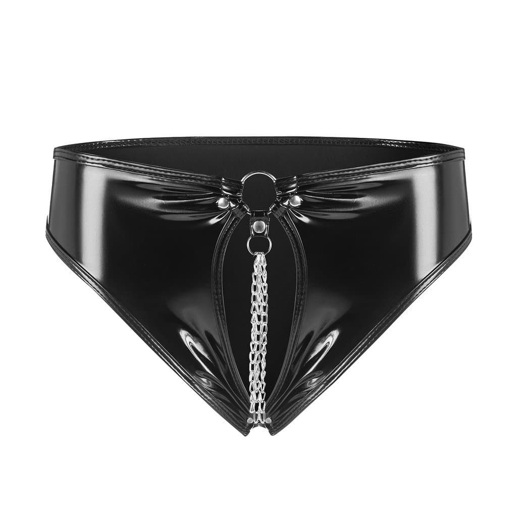 Shorts eróticos de couro sintético PVC de alto brilho, com abertura na virilha, sem odor e com tamanho preciso.