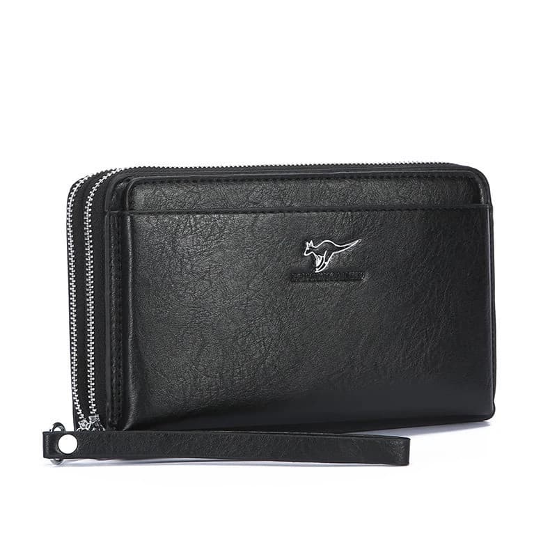 Bolsa De Embreagem De Couro PU Masculina Com Zíper Duplo Design Sólida Crossbody Para Homens Deslocamento Diário De Negó