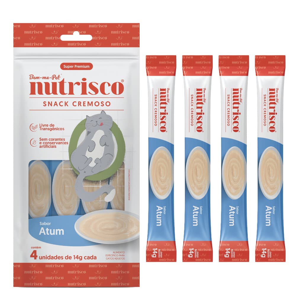Kit Nutrisco Petisco Cremoso para Gatos sabor Atum C/ 4 tubos de 14g cada igual churu