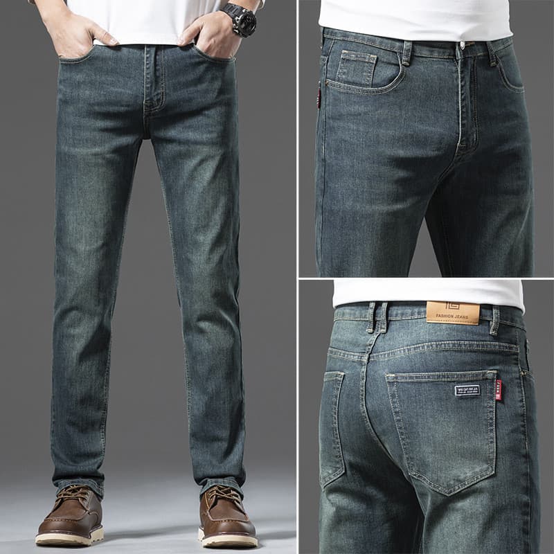 Jeans masculinos retos 2025 primavera verão novo estilo meados de cintura alta em linha reta jeans masculino fino ajuste