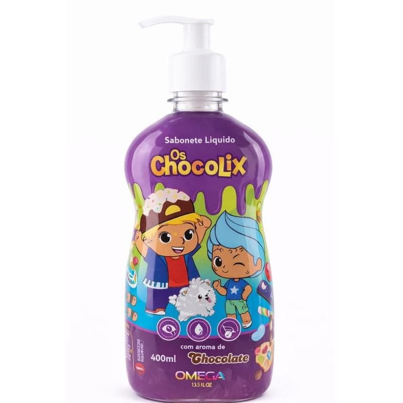 Sabonete Líquido Omega Kids Chocolix Chocolate 400ml Hipoalergênico e Dermatologicamente Testado