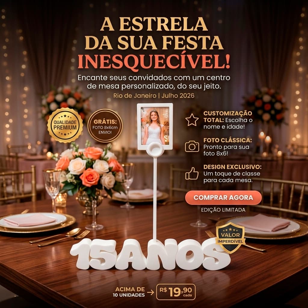 Centro De Mesa 15 Anos / casamento / Festa Personalizado Nome Idade porta retrato Grátis / kit 10 peças Enfeite De Mesa