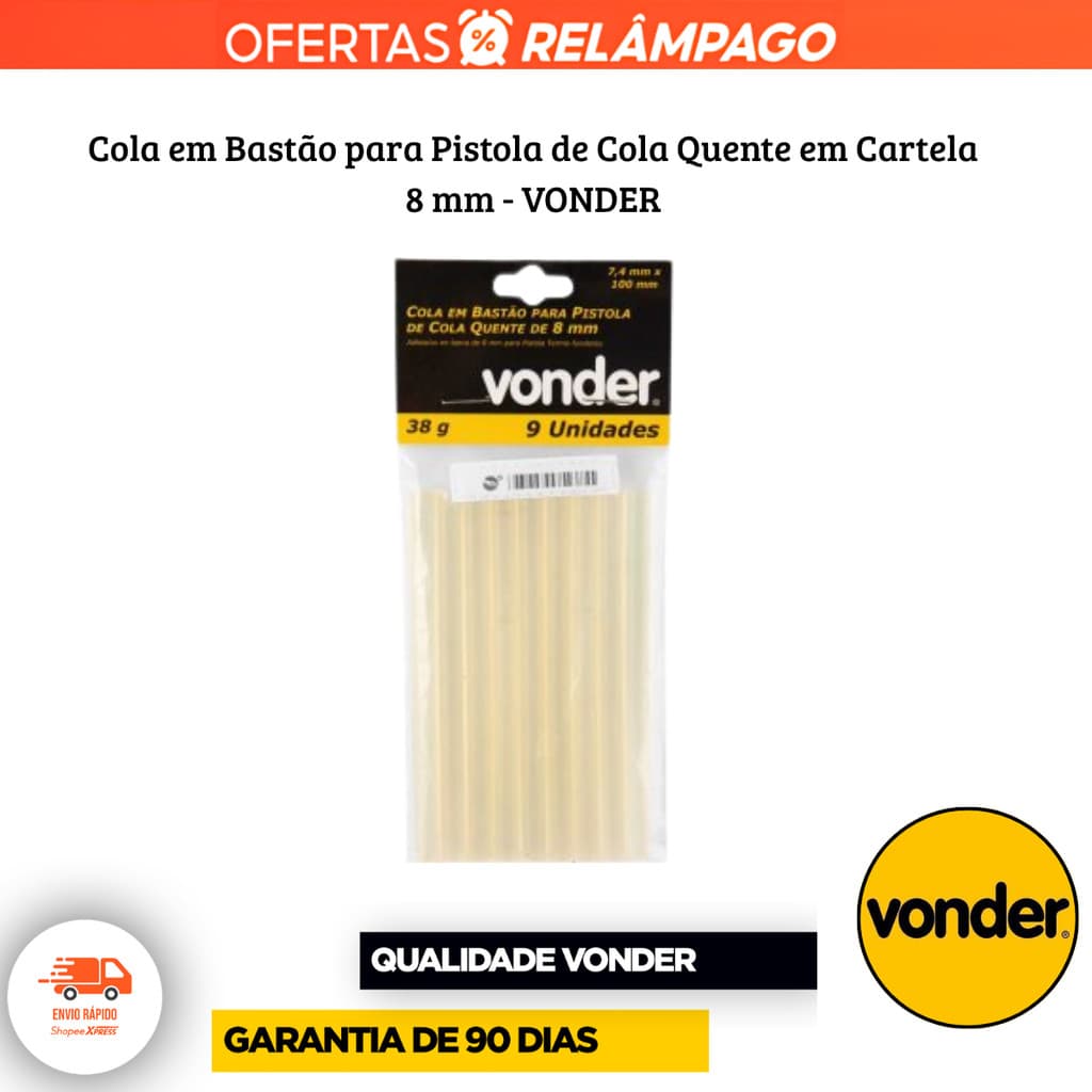 Cola em Bastão para Pistola de Cola Quente de 8 mm em cartela VONDER