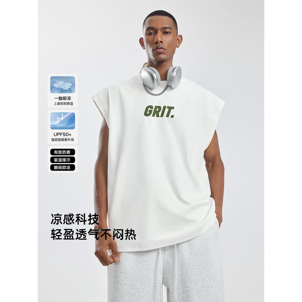 BD legal sentimento protetor solar americano impresso colete masculino verão tamanho grande solto colete de Fitness espo