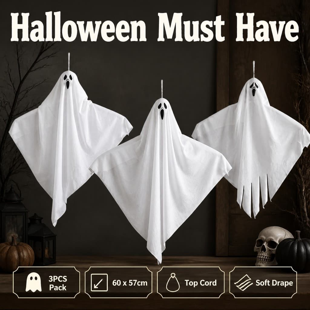 1/3 Pcs Aleatório Bonito Halloween Pendurado Fantasma Ornamento De Tecido Não Luminoso Para Parede De Porta E Árvore