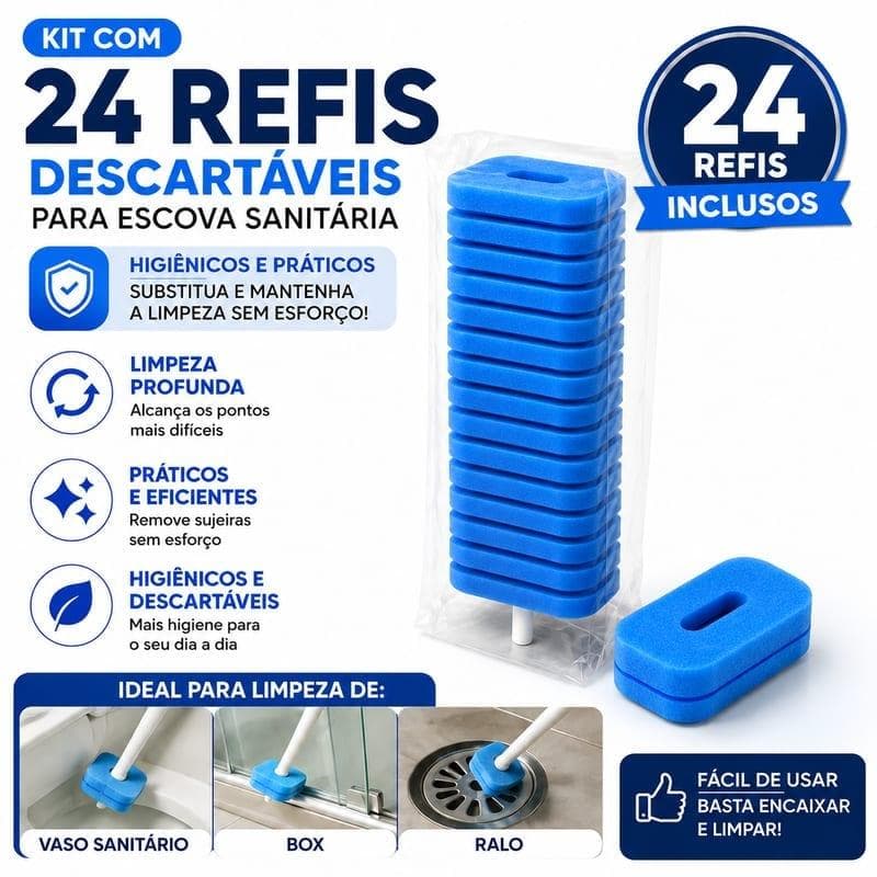 Kit 24 Refis para Escova Sanitária Descartável - Prático, Higiênico e Compacto, Compatível com Escovas de Encaixe