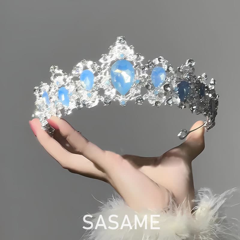 Coroa de Aniversário de Princesa "Blue Realm", Acessório de Cabelo Feminino de Estilo Socialite Luxuoso e Leve, Coroa pa