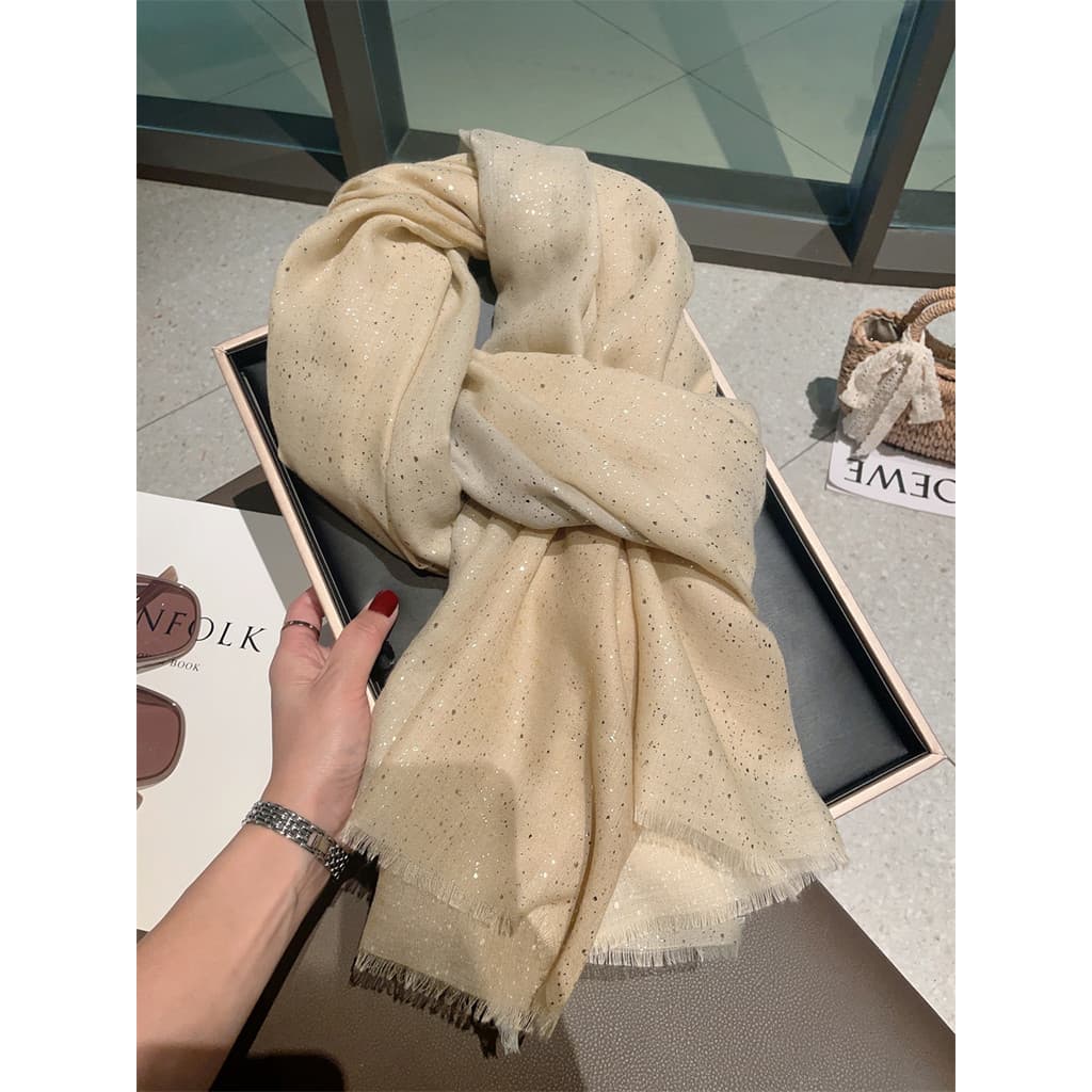 Estilo elegante gradiente cor dourada lenço de seda feminino primavera outono All-Match longo xale inverno estilo fino a