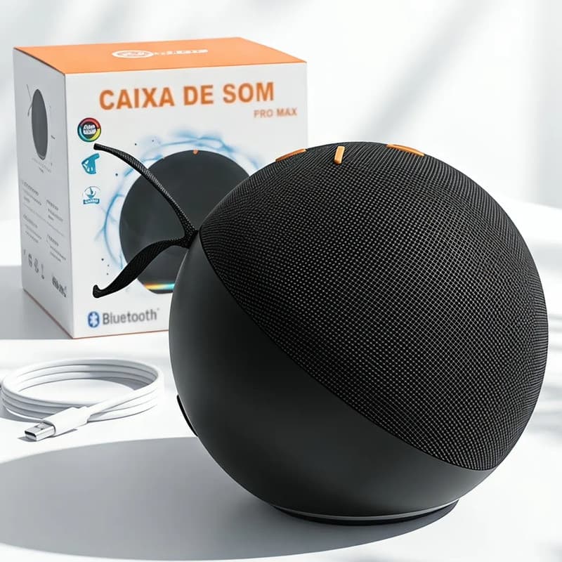 Alto Falante Bluetooth Esfera Portátil Preto Com Alça Preto