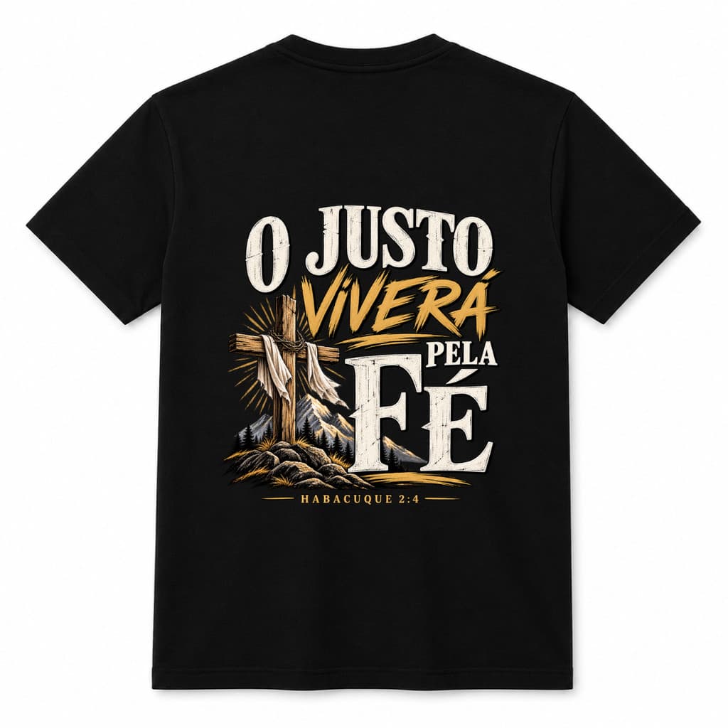 Camiseta Gospel O Justo Viverá Pela Fé Camisa Cristã Masculina e Feminina