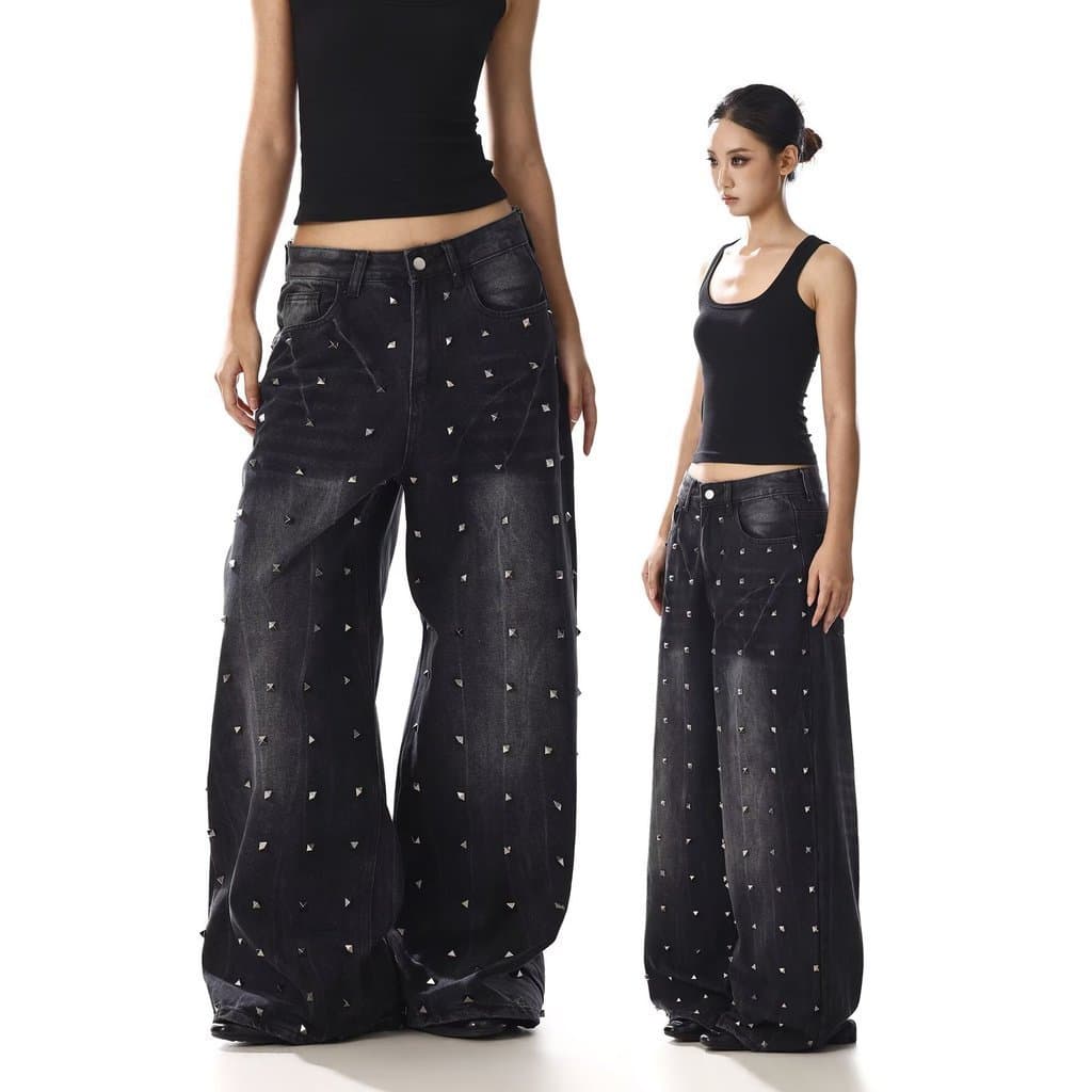 Americano Retro salgueiro prego indústria pesada Jeans preto das mulheres dos homens verão novo estilo Design nicho solt