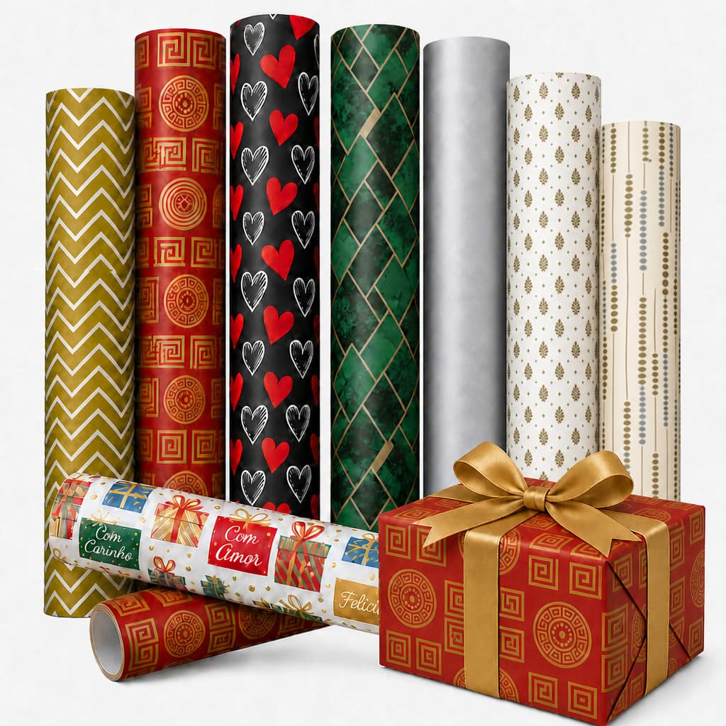 Papel De Presente Bobina 60cm X 100m Masculino Feminino Neutro Casual Bobina Couchê Rolo Estampa