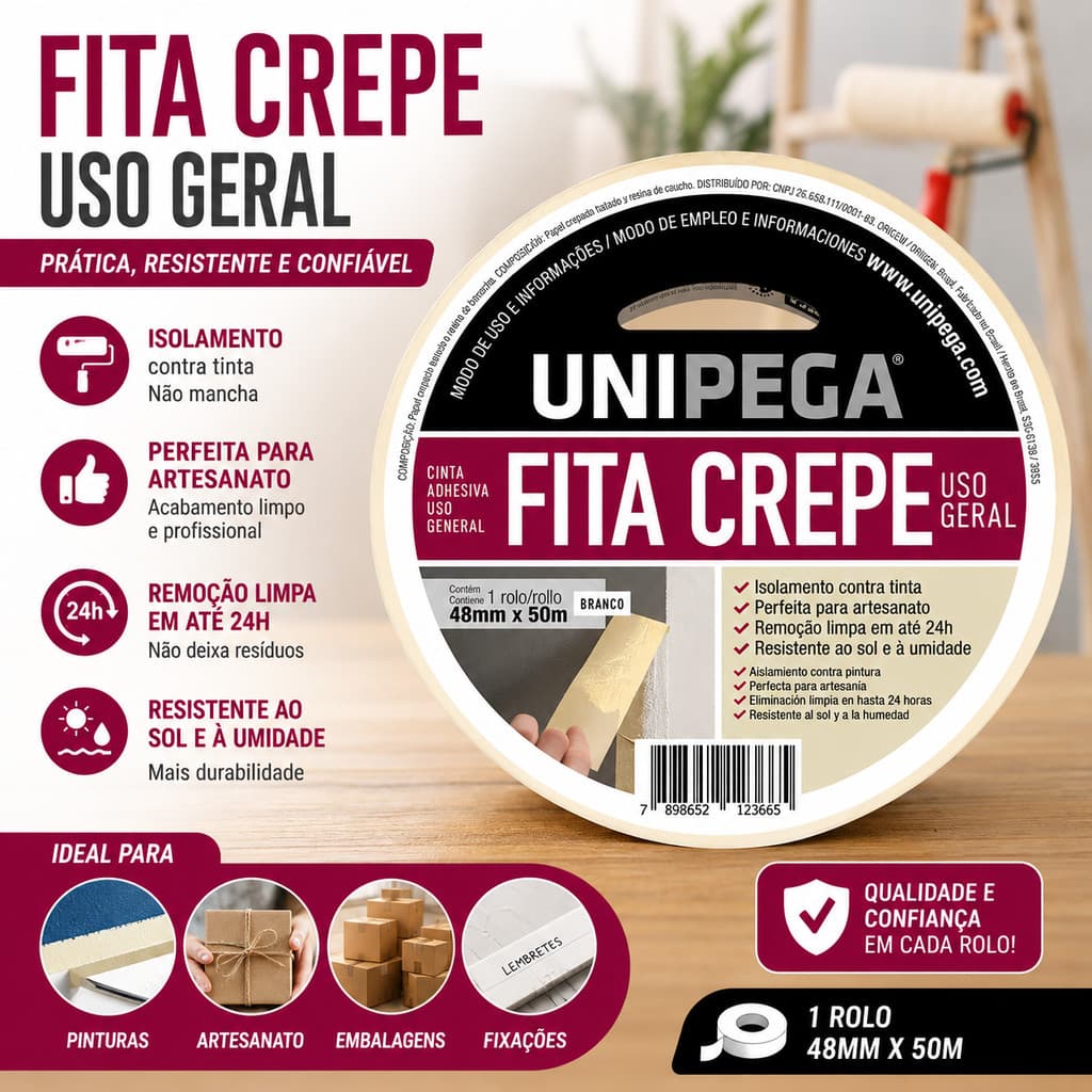 UNIPEGA CREPE USO GERAL BRANCA  48MM X 50M  2 UN