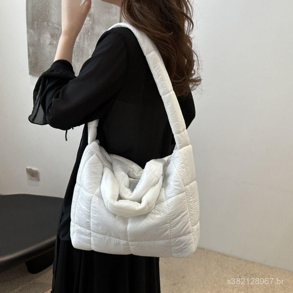 Bolsa de algodão espacial, bolsa de mão em formato de nuvem preenchida com nylon, bolsa de ombro quadrada fofa com alça