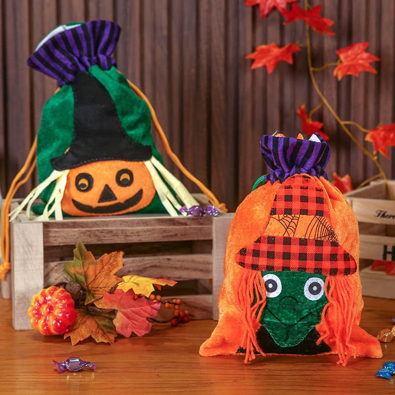 Estoque pronto Saco de abóbora de Halloween Saco de doces portátil para crianças Adereços para jardim de infância Pequen