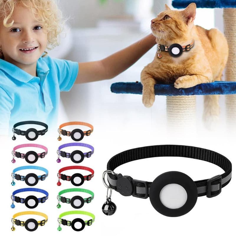 Coleira de silicone para AirTag, adequada para cães e gatos, capa protetora reflexiva com fivela de segurança, acessório