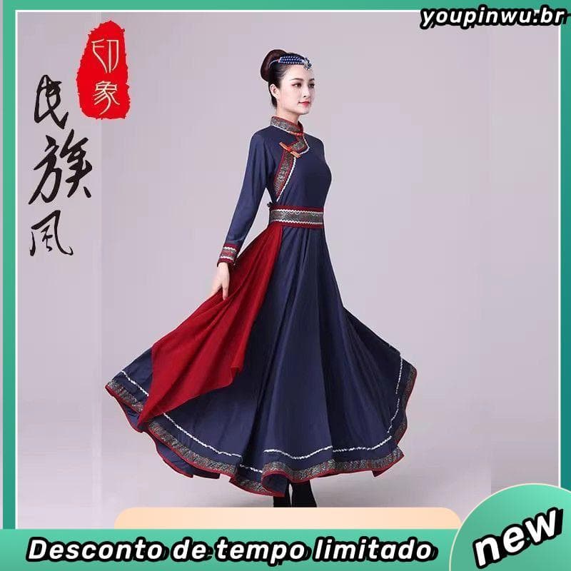Traje de desempenho de dança mongol minoria étnica mongol adulto arte exame prática grande balanço saia quadrada dança d