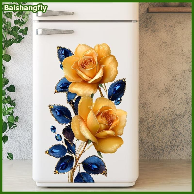 baishangfly Girassol Rosa Geladeira Stiers Armário Decalques Removíveis Autoadesivos Arte Floral Para Casa Cozinha Decor