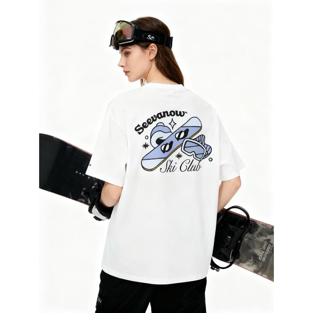 Seevanow Seevanow Ski Series Ski Sports Camiseta de manga curta solta estampada simples de secagem rápida unissex