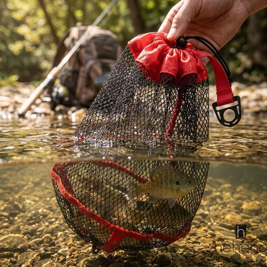 Rede Dobrável De Secagem Rápida Para Peixes , Bolsa De Malha De Nylon Com Cordão De 40 Cm Pesca Em Água Doce Riacho