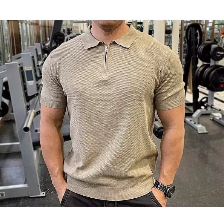 Masculino verão lapela polo zíper Casual meia manga esportes Fitness cor sólida respirável moda All-Match
