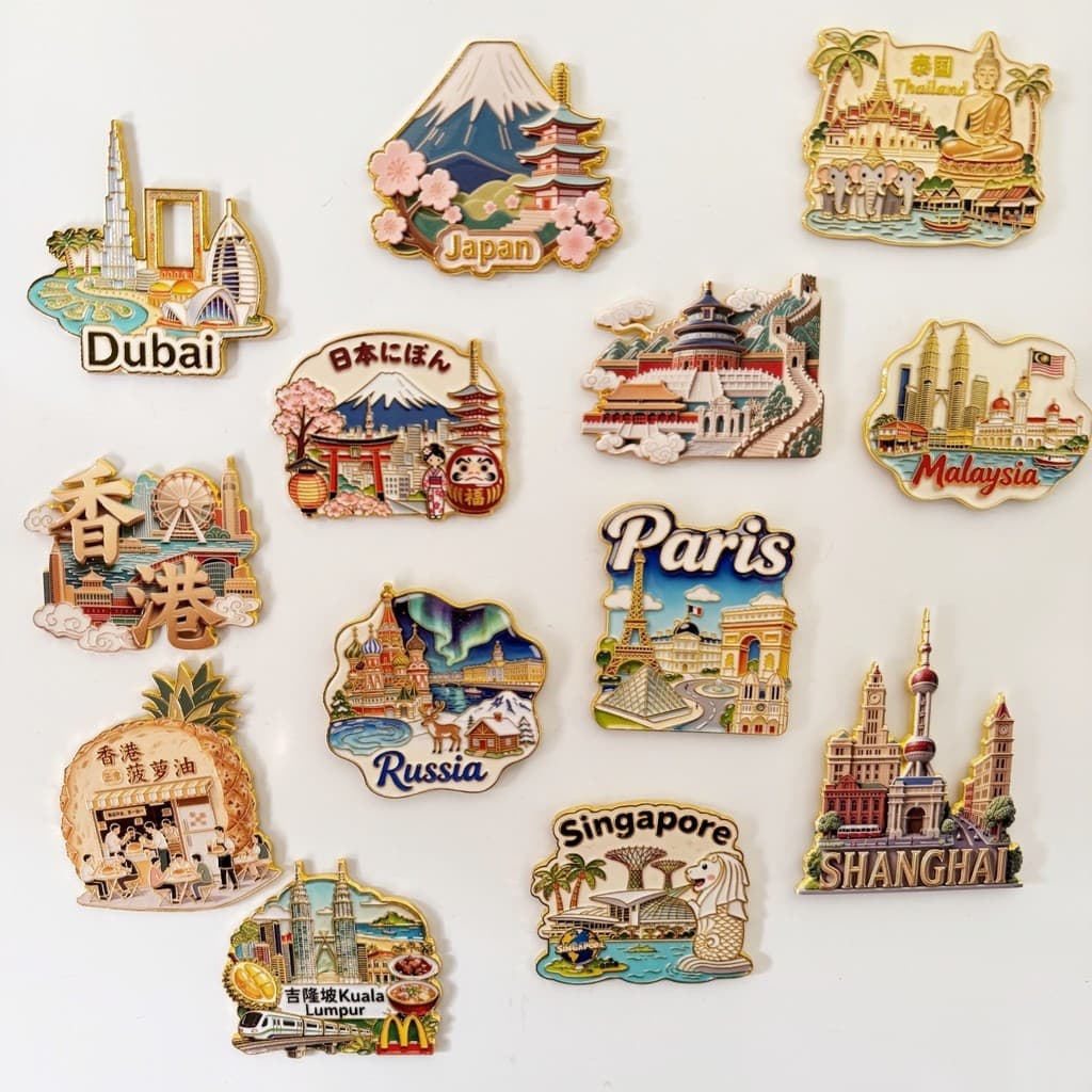 Lembranças de Viagem Ímãs de Geladeira Globais Malásia EUA Singapura Tailândia Japão Dubai Paris Rússia 2ANE