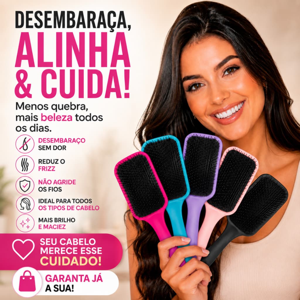 Escova Desembaraçante Massageadora — Menos Frizz e Mais Brilho