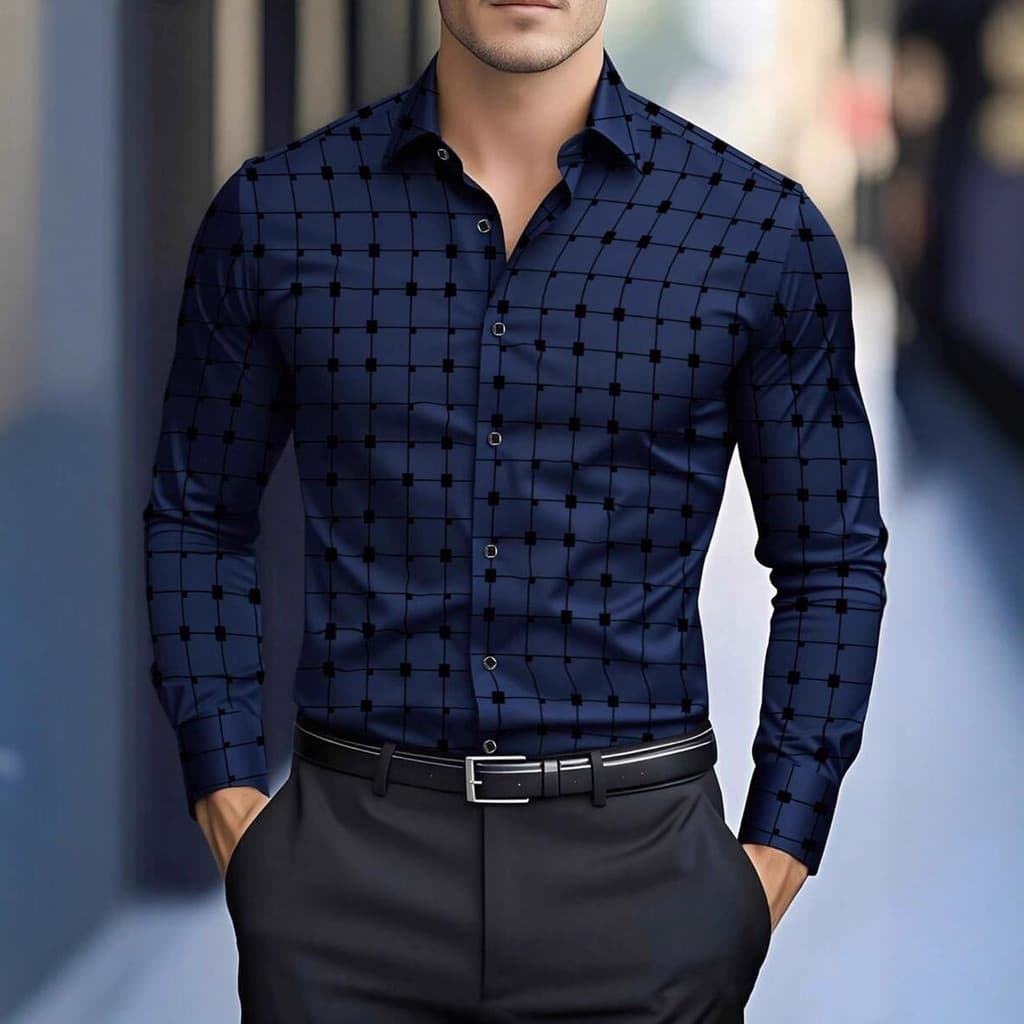 Lapela 3D impressa Casual Slim fit camisa estampada de manga comprida
