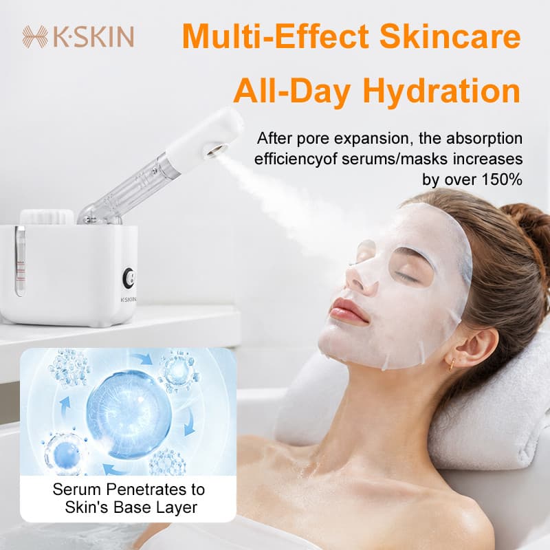 [Estoque Pronto] Vaporizador Facial Nano Iônico K-SKIN 360 ° Limpeza De Poros De Braço Giratório Home Spa Skincare