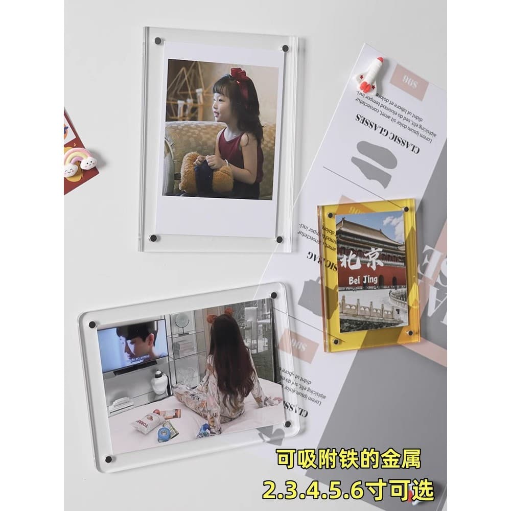 Moldura magnética acrílica para foto, adesivo para geladeira, Polaroid, parede, cartão pequeno, paisagem, foto, moldura