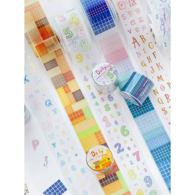Série de composição diária fita de papel ácido sulfúrico números básicos inglês retalhos Material manual diário diy ades
